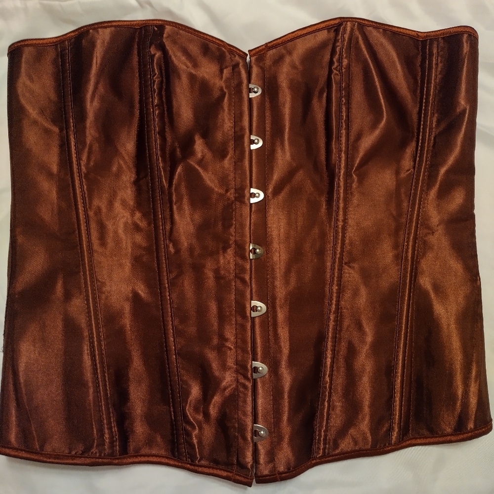 SATIN Bronze Brown Waist Training Corset 3X